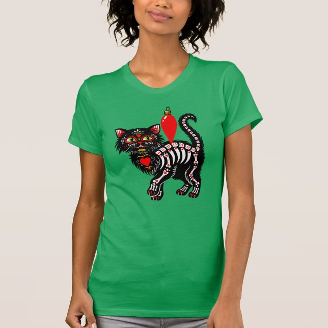 Dia De Los Christmas Kitty Niedlich T-Shirt (Vorderseite)