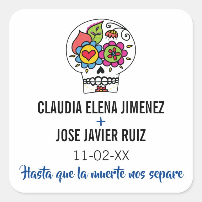 Dia de Los Muertos, Autocollant Mariage Carré (Devant)