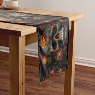 Dia de los Muertos bemalt Schädel Blume calavera Kurzer Tischläufer