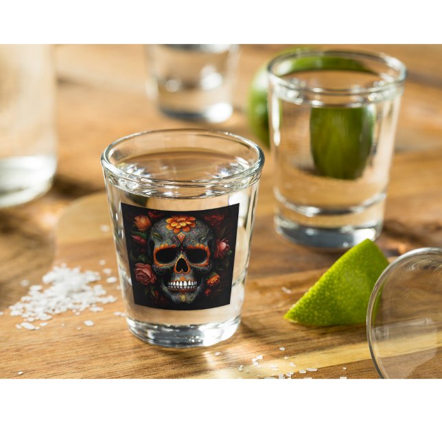 Dia de los Muertos bemalt Schädel Blume calavera Schnapsglas (Von Creator hochgeladen)