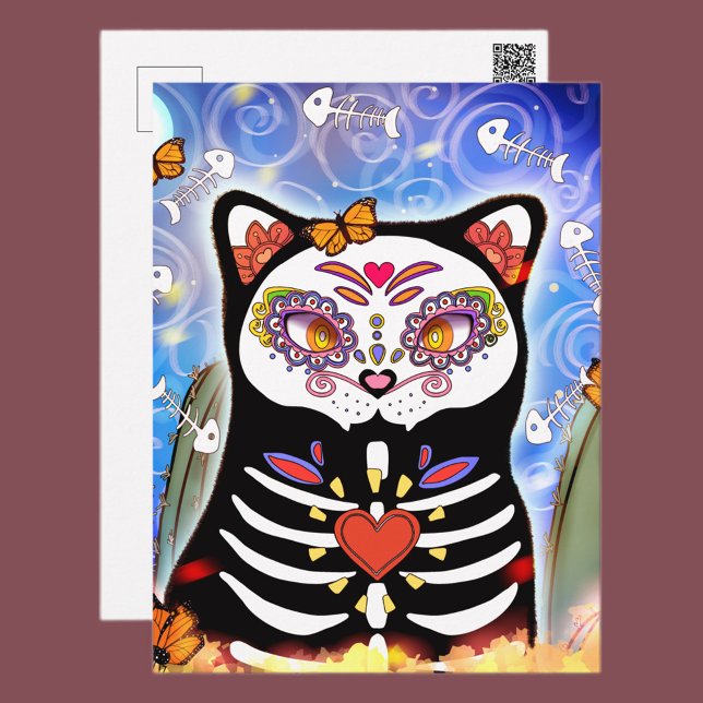 Dia De Los Muertos Black Cat Postkarte (Von Creator hochgeladen)