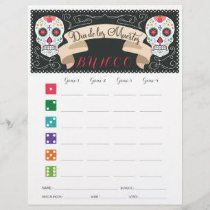 Dia De Los Muertos Bunco Game Score Card