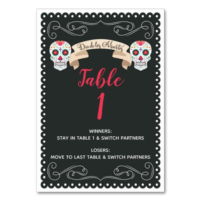Dia De Los Muertos Bunco Game Table Card Tischnummer (Vorderseite)