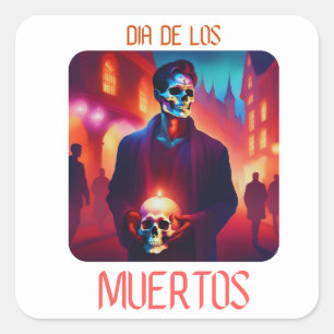 Dia de los Muertos Catrin con Calavera Quadratischer Aufkleber