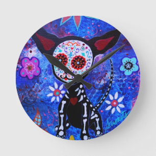 Dia de los Muertos Chihuahua Dog Lover Runde Wanduhr