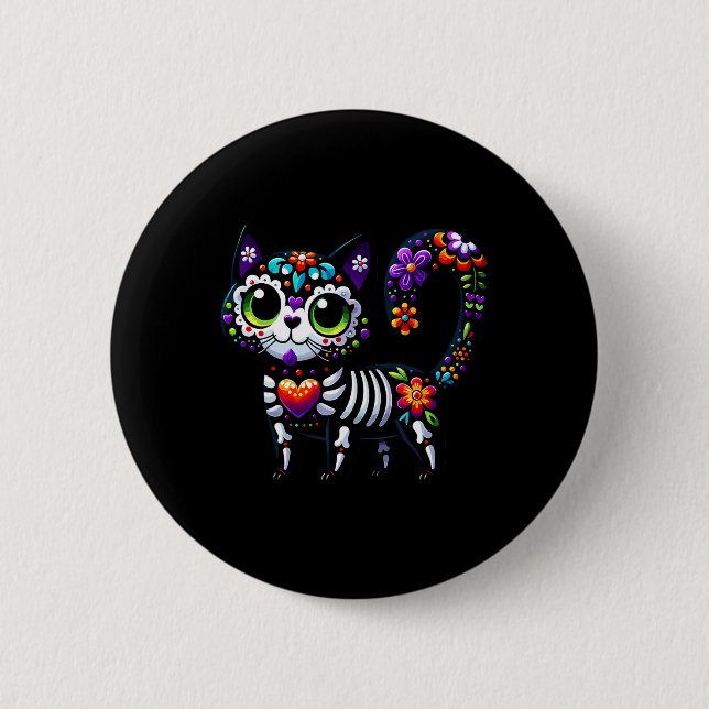Dia De Los Muertos Cinco De Mayo Cat Sugar Skull Button (Vorderseite)