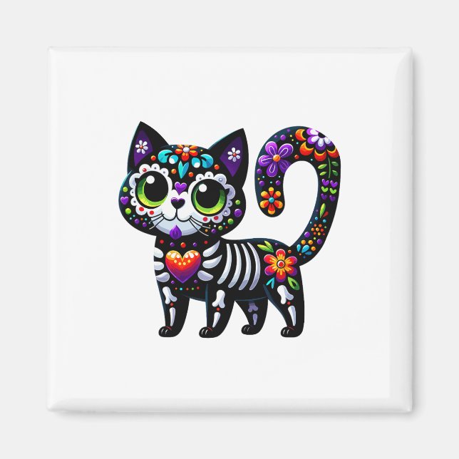 Dia De Los Muertos Cinco De Mayo Cat Sugar Skull Magnet (Vorne)