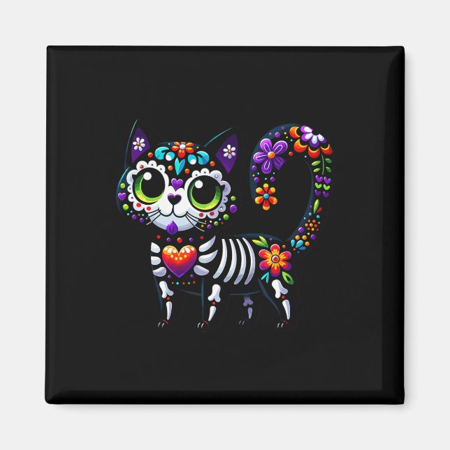 Dia De Los Muertos Cinco De Mayo Cat Sugar Skull Magnet (Vorne)