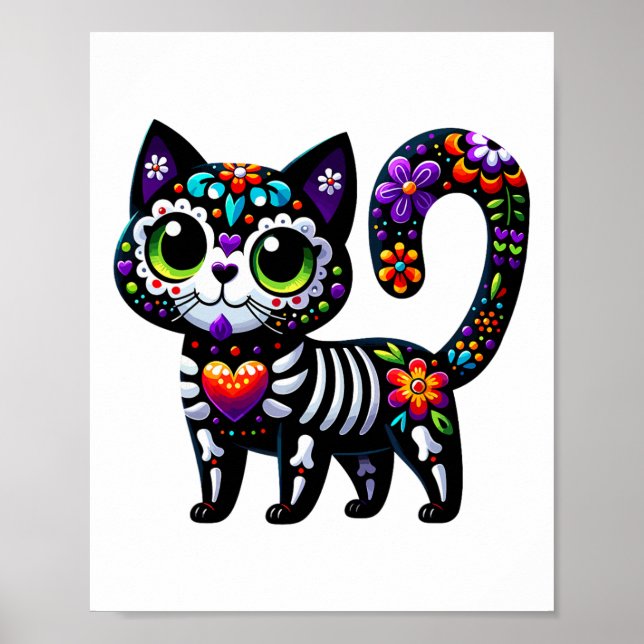 Dia De Los Muertos Cinco De Mayo Cat Sugar Skull Poster (Vorne)