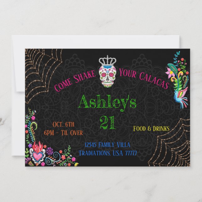 Dia De Los Muertos Day of the Dead Birthday 12x18 Einladung (Vorderseite)