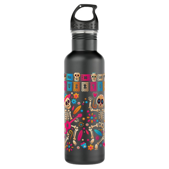 Dia De los Muertos Day of the Dead Mexican Skeleto Edelstahlflasche (Vorderseite)