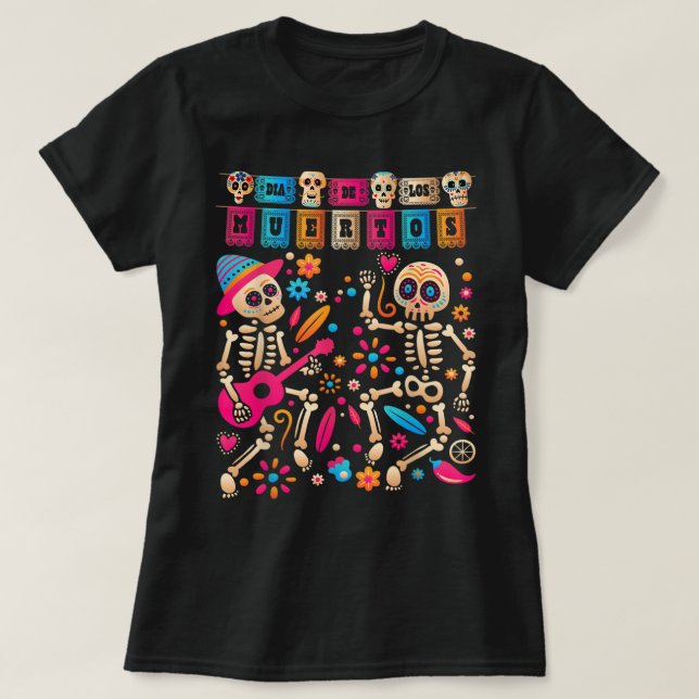 Dia De los Muertos Day of the Dead Mexican Skeleto T-Shirt (Design vorne)