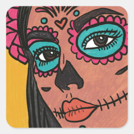 Dia de los Muertos Die mexikanische Kultur Hand ge Quadratischer Aufkleber
