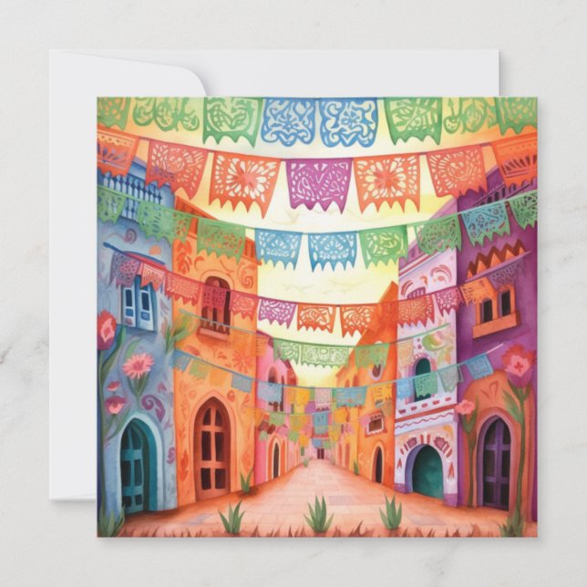 "Dia de los Muertos", farbenfroh Papel Picado Einladung (Vorderseite)