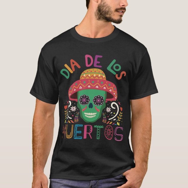 Dia de Los Muertos farbenfroher Schädel mit SombT- T-Shirt (Vorderseite)