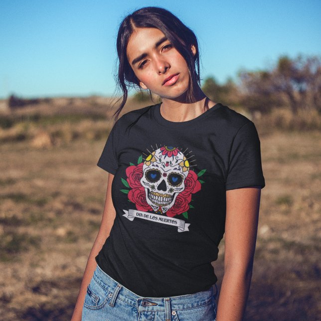 Dia de Los Muertos Floral Sugar Skull T-Shirt (Von Creator hochgeladen)