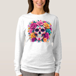 Día de los Muertos Florale Zucker-Schädel-Kunst T-Shirt