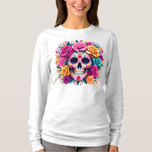 Día de los Muertos Florale Zucker-Schädel-Kunst T-Shirt