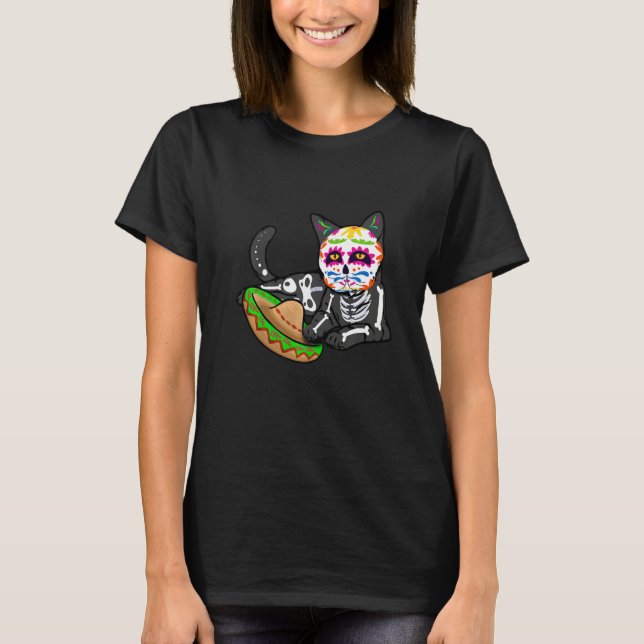 Dia De Los Muertos  for Men Cute Flower Cat Sugar  T-Shirt (Vorderseite)