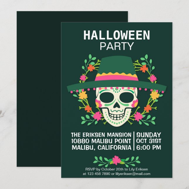 Dia de los Muertos Halloween-Party Einladung (Vorne/Hinten)