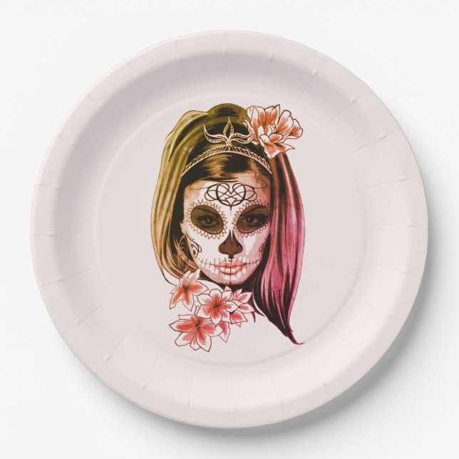 Dia De Los Muertos & Halloween-Party Pappteller (Vorderseite)