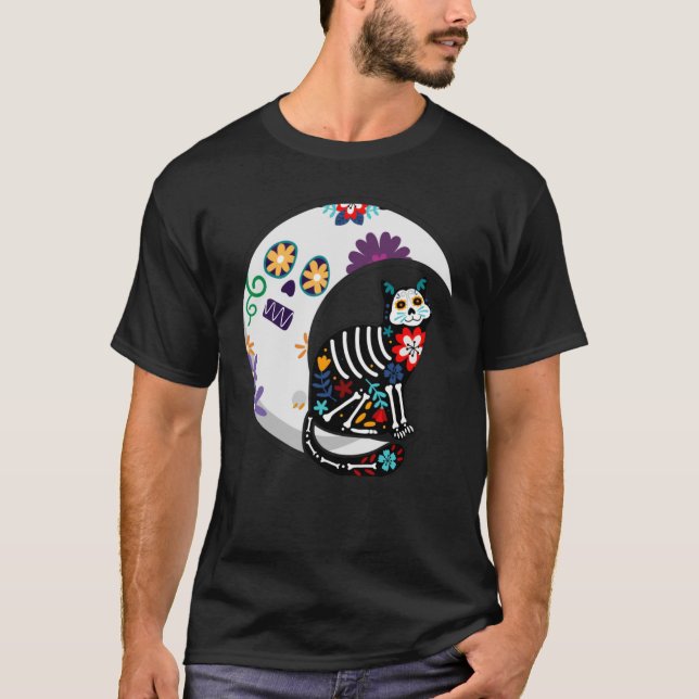 Dia de los Muertos in Mexiko oder Sugar Skull Cat  T-Shirt (Vorderseite)