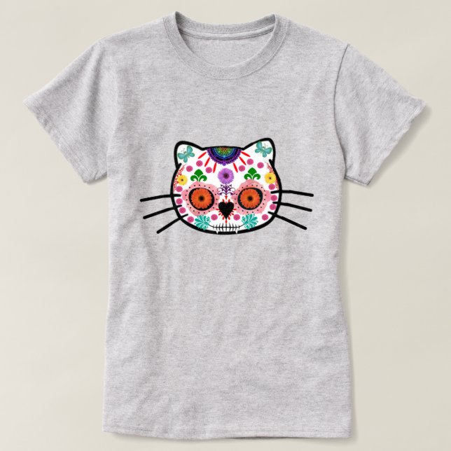 Dia de los Muertos Kitten Cat Halloween T-Shirt (Design vorne)
