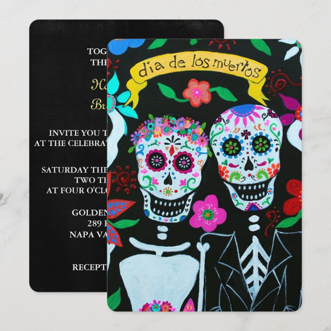 DIA DE LOS MUERTOS LIEBE COUPLE WEDING EINLADUNG (Vorne/Hinten)