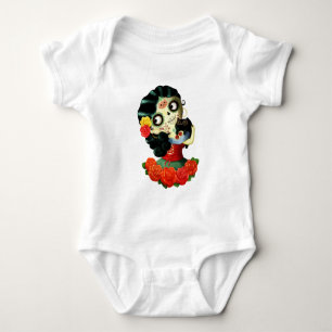 Dia de Los Muertos Lovely Mexican Catrina Girl Baby Strampler