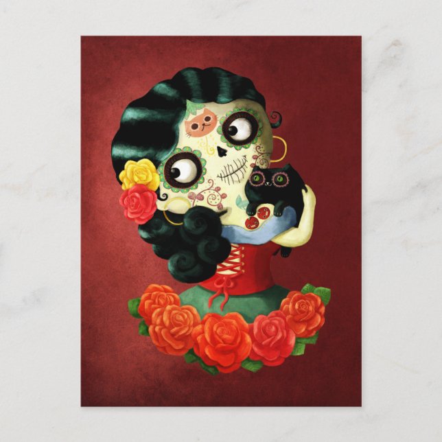 Dia de Los Muertos Lovely Mexican Catrina Girl Postkarte (Vorderseite)