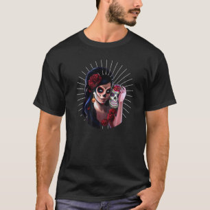 Dia De Los Muertos Mask Blumen Mädchen La Catrina T-Shirt