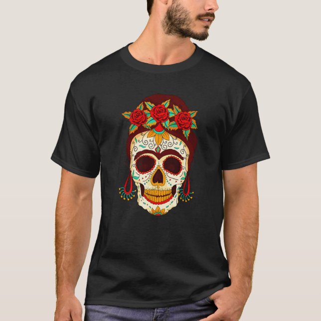Dia De Los Muertos Mask Skull Hat Rosary Premium T-Shirt (Vorderseite)