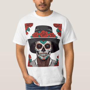 Dia de los Muertos: Mensch mit Zuckerschädel und R T-Shirt