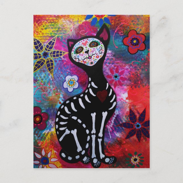 Dia de los Muertos Meow Cat by Prisarts Postkarte (Vorderseite)