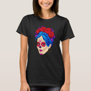 Dia De Los Muertos Mexico Blume Girl Mask La Cat T-Shirt
