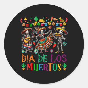Dia De Los Muertos Mexikanisches Tanzen Drei Blume Runder Aufkleber
