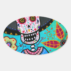 Dia de los Muertos Mister Mariachi Ovaler Aufkleber