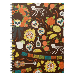 Dia De Los Muertos nahtloses, handgezogenes Modell Notizblock