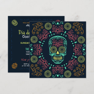 Dia de los Muertos Neon Floral Skull   Einladung