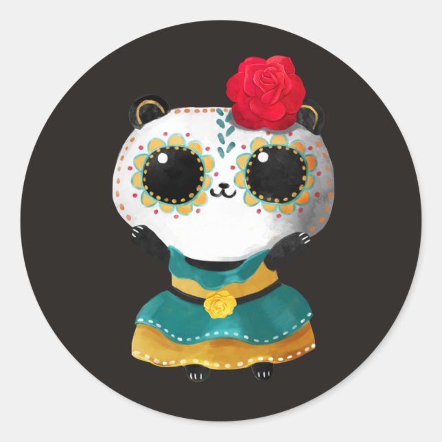 Dia De Los Muertos Niedlich Panda Bär mexikanische Runder Aufkleber (Vorderseite)