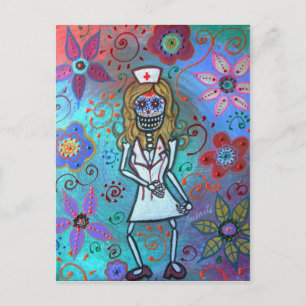 Dia de los Muertos Nurse II Malerei Postkarte