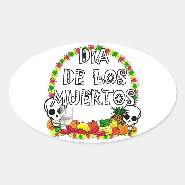 Dia De Los Muertos Ovaler Aufkleber (Vorderseite)