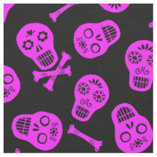 Dia de los Muertos Pink Paper Skulls Muster Stoff