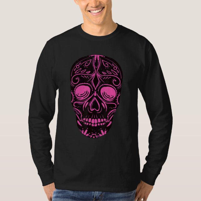 Dia De Los Muertos Pink Skull Mask T-Shirt (Vorderseite)