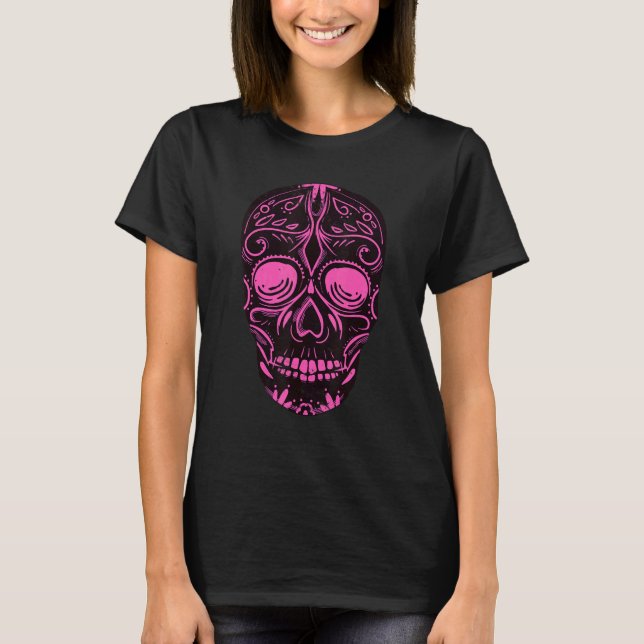 Dia De Los Muertos Pink Skull Mask T-Shirt (Vorderseite)