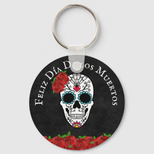 Dia De Los Muertos Red Turquoise Sugar Skull Schlüsselanhänger