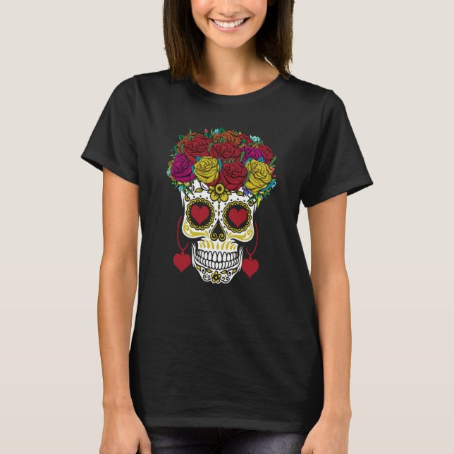Dia De Los Muertos Roses Valentine Valentines Day T-Shirt (Vorderseite)