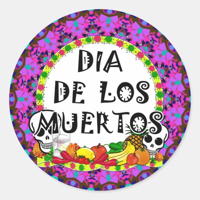 Dia De Los Muertos Runder Aufkleber (Vorderseite)