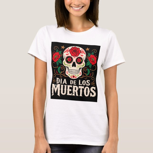 Dia de los muertos Schädel und Blume T-Shirt (Vorderseite)