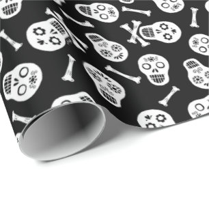 Dia de los Muertos Schwarz und Weiß Paper Skulls Geschenkpapier